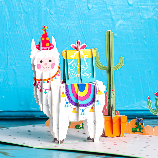 Birthday Llama Pop Up Card Perfect For Wedding Invites, Save The Date, Thank You Cards, Birthday Card, Mothers Day Card, Valentines Day Cards, Anniversary Card
