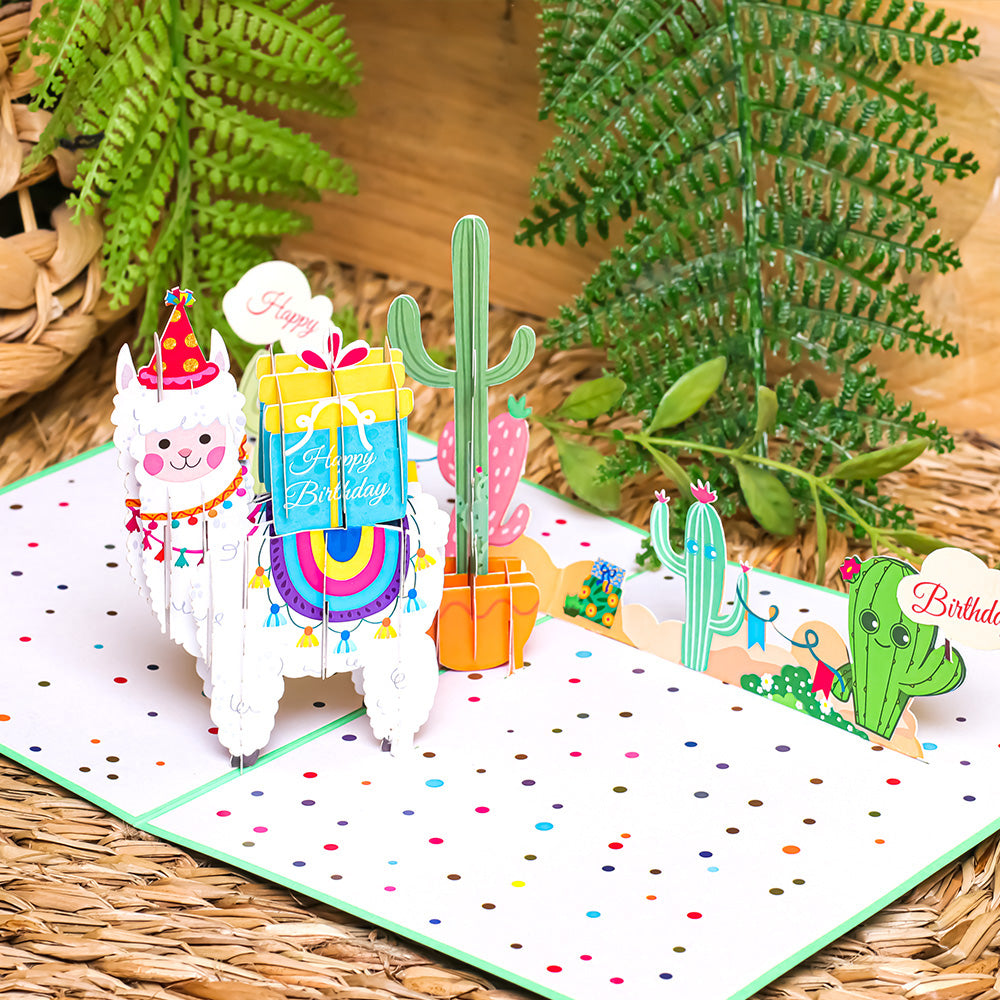 Birthday Llama Pop Up Card Perfect For Wedding Invites, Save The Date, Thank You Cards, Birthday Card, Mothers Day Card, Valentines Day Cards, Anniversary Card