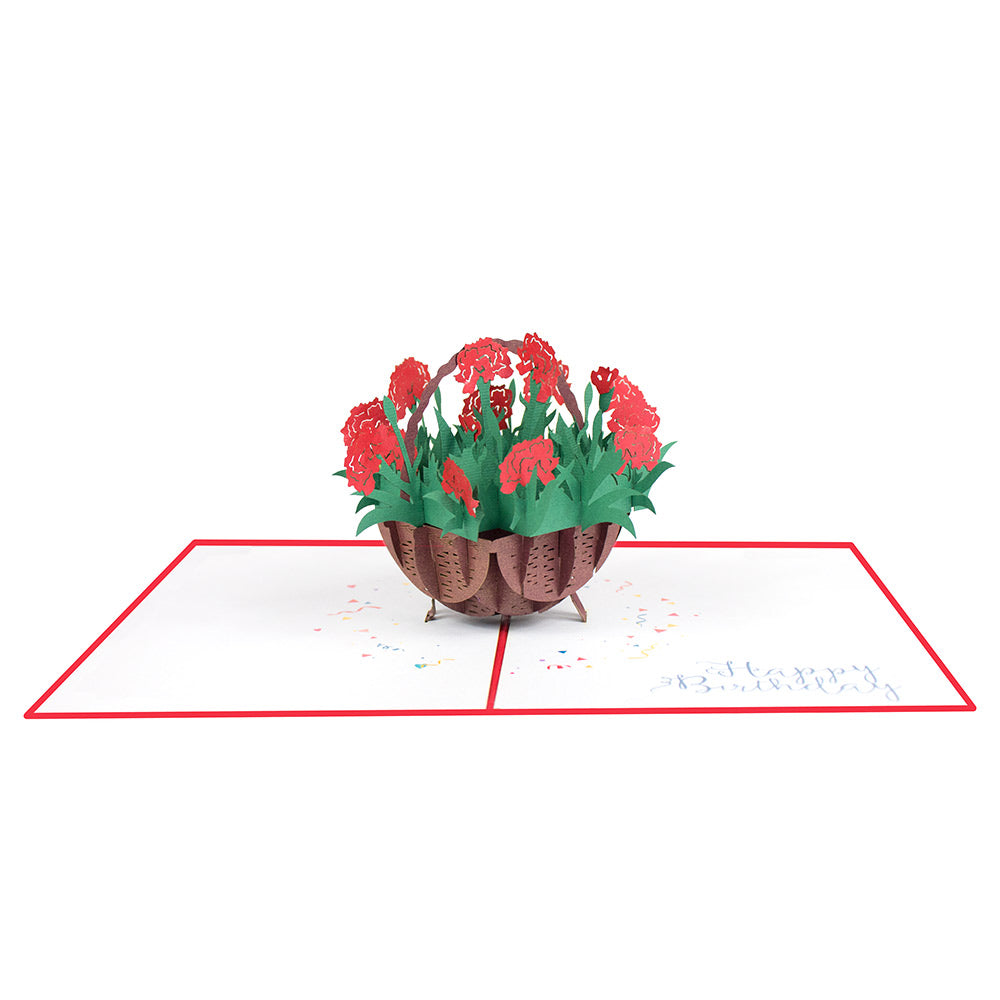 Red Marigold Flower Basket Pop Up Card Perfect For Wedding Invites, Save The Date, Thank You Cards, Birthday Card, Mothers Day Card, Valentines Day Cards, Anniversary Card