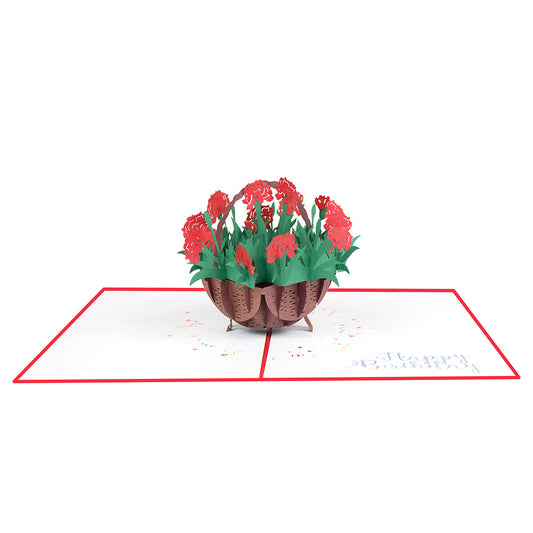 Red Marigold Flower Basket Pop Up Card Perfect For Wedding Invites, Save The Date, Thank You Cards, Birthday Card, Mothers Day Card, Valentines Day Cards, Anniversary Card