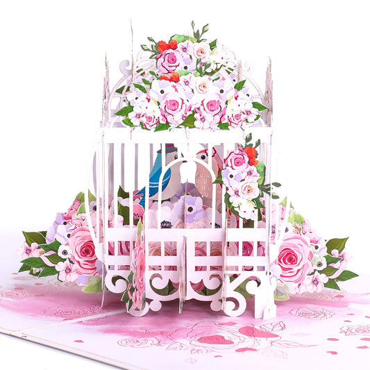 Lover Birds Wedding Cage Pop Up Card Perfect For Wedding Invites, Save The Date, Thank You Cards, Birthday Card, Mothers Day Card, Valentines Day Cards, Anniversary Card