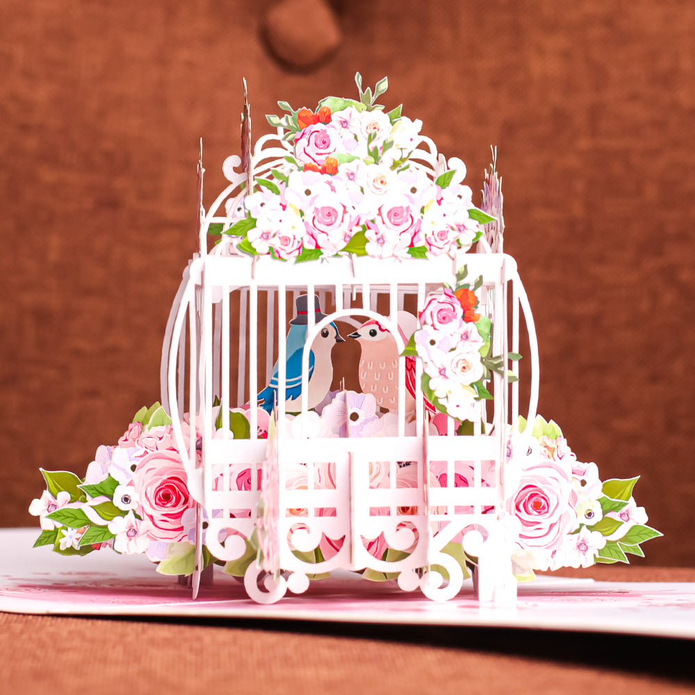 Lover Birds Wedding Cage Pop Up Card Perfect For Wedding Invites, Save The Date, Thank You Cards, Birthday Card, Mothers Day Card, Valentines Day Cards, Anniversary Card