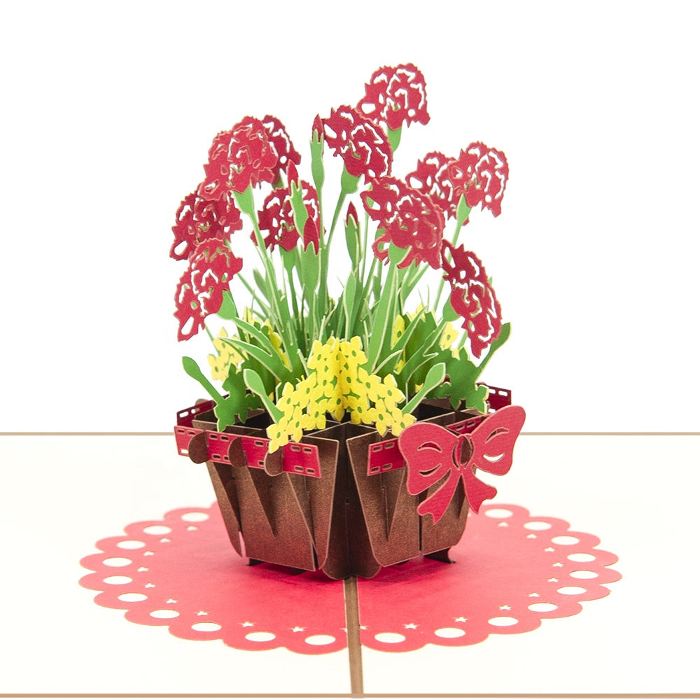 Red flower Basket Pop Up Card Perfect For Wedding Invites, Save The Date, Thank You Cards, Birthday Card, Mothers Day Card, Valentines Day Cards, Anniversary Card