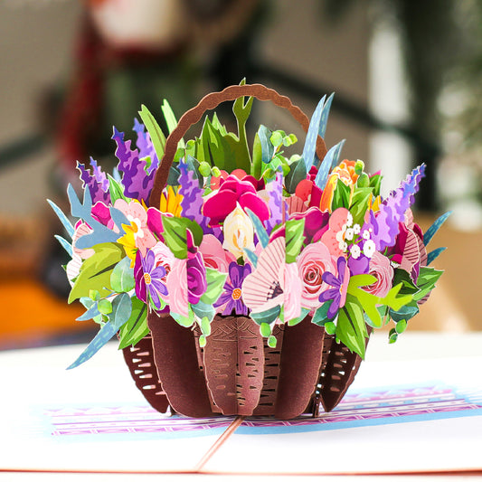 Colorful Flower Basket Pop Up Card Perfect For Wedding Invites, Save The Date, Thank You Cards, Birthday Card, Mothers Day Card, Valentines Day Cards, Anniversary Card
