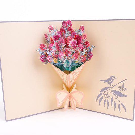 Waratah Bouquet Pop Up Card Perfect For Wedding Invites, Save The Date, Thank You Cards, Birthday Card, Mothers Day Card, Valentines Day Cards, Anniversary Card